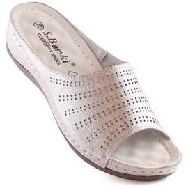 Papuci de femei confortabili din piele pe pană auriu roz S.Barski BN292 de aur 1