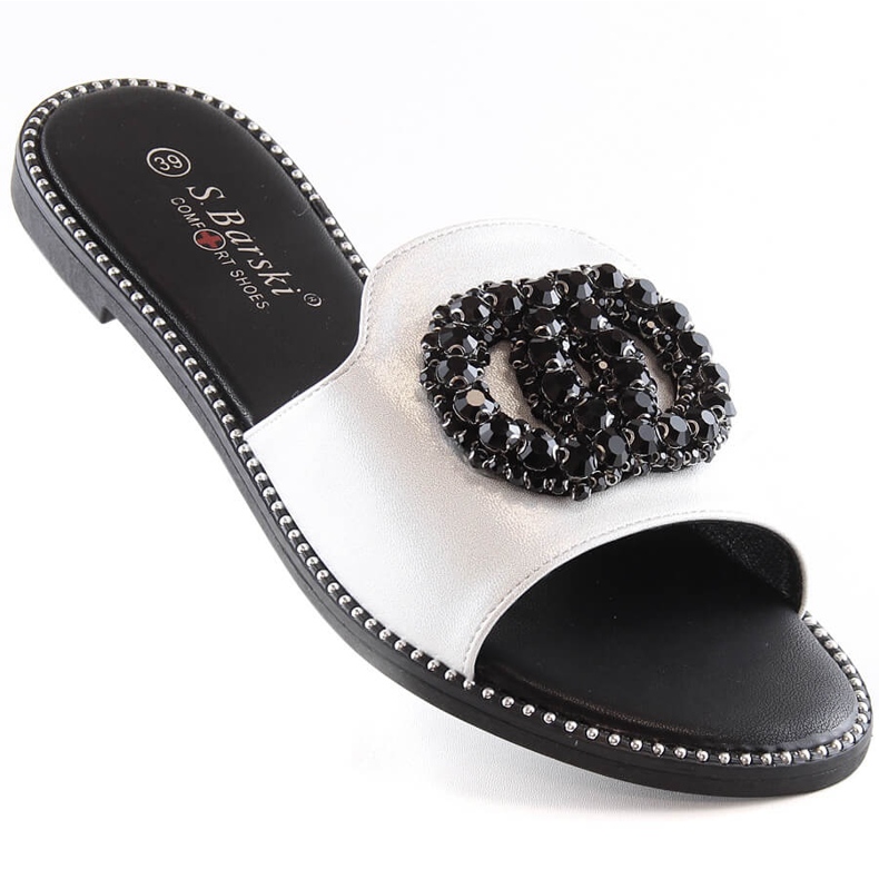 Papuci plati confortabili pentru dama cu zirconi argintii S.Barski Kv 520-30 1