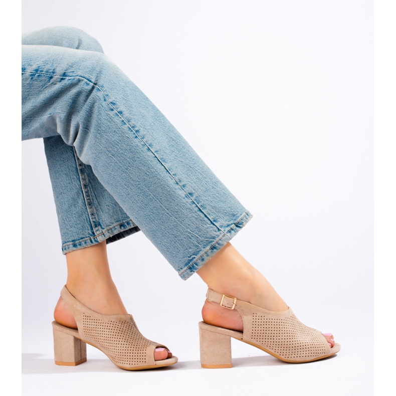 W. Potocki Sandale bej ajurate cu toc înalt de la Potocki 1