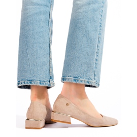 Balerini de damă din piele intoarsa bej cu toc mic de la Vinceza 1 Balerini de damă din piele intoarsa bej cu toc mic de la Vinceza 1