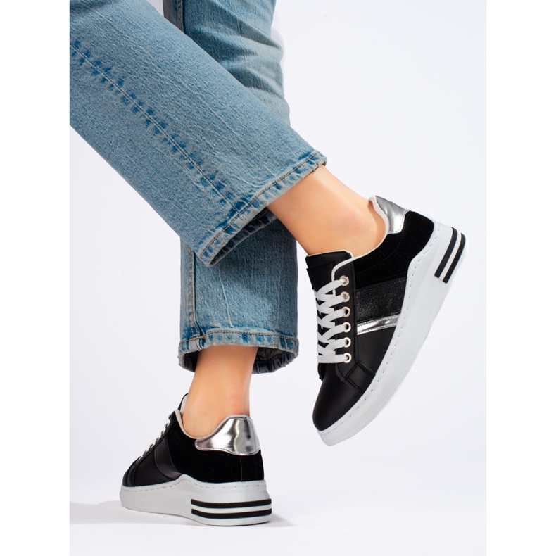 Adidasi negri cu talpa groasa de la Shelovet negru 2