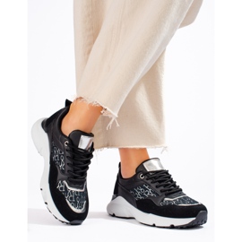 Tenisi de damă Black Shelovet cu talpă groasă negru 2