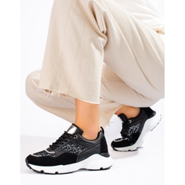 Tenisi de damă Black Shelovet cu talpă groasă negru 1