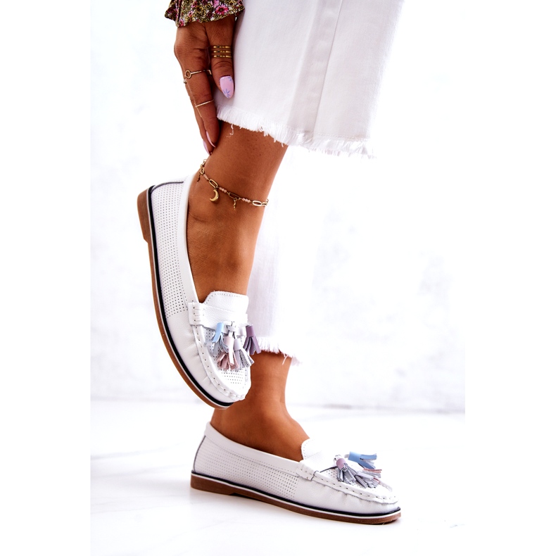 Evento Mocasini De Dama Piele Cu Franjuri Alb Laressa 2