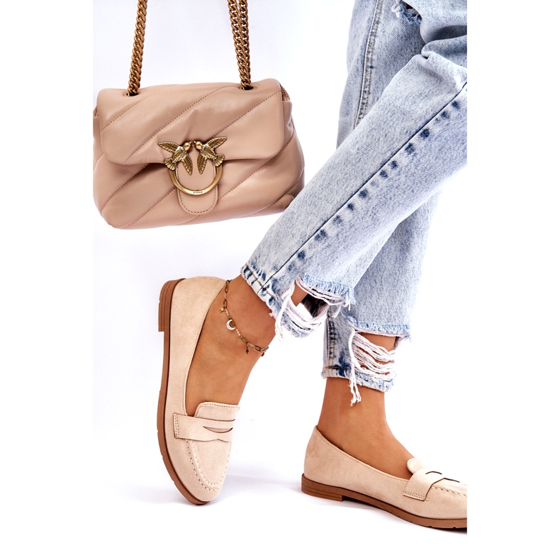 PS1 Mocasini confortabili de dama din piele intoarsa Bej Lucca 2