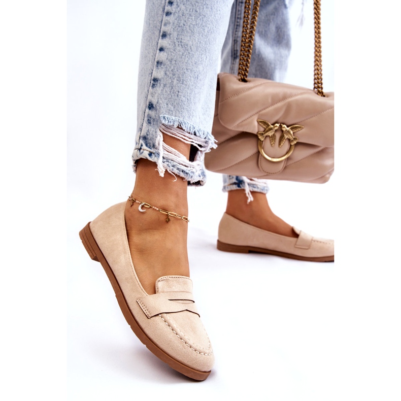 PS1 Mocasini confortabili de dama din piele intoarsa Bej Lucca 3