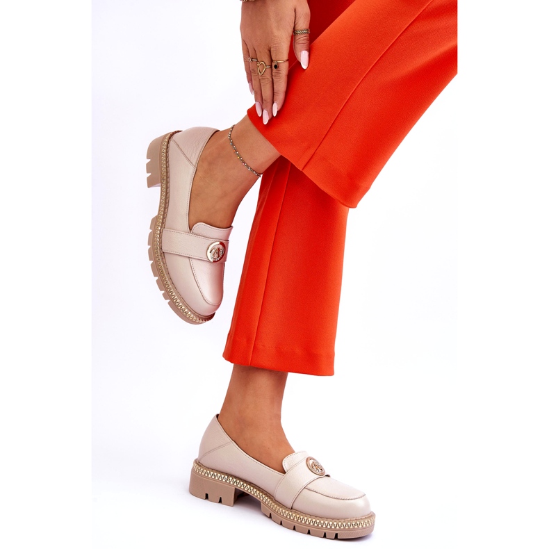 FILIPCZYK Mocasini eleganti din piele bej deschis cu decor 2 FILIPCZYK Mocasini eleganti din piele bej deschis cu decor 2