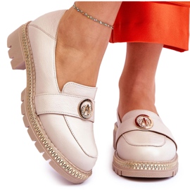 FILIPCZYK Mocasini eleganti din piele bej deschis cu decor 4