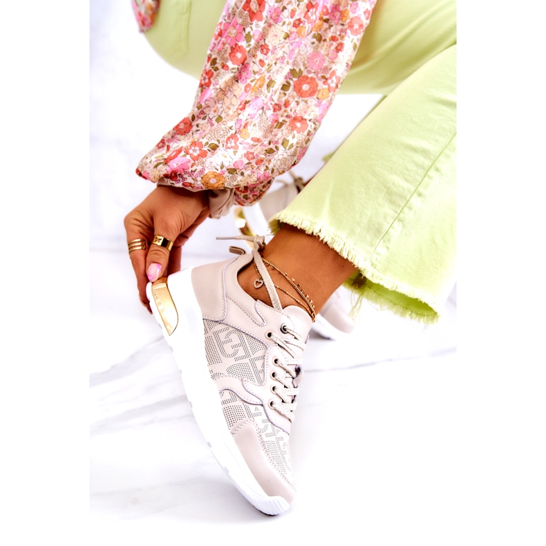 S.Barski Pantofi sport din piele pentru femei pe o pană bej 2