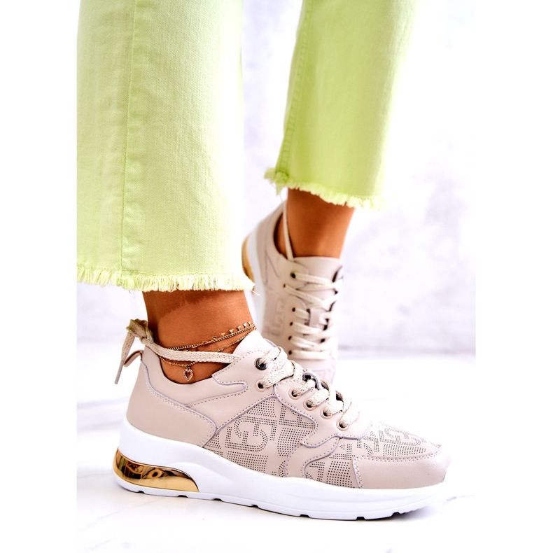 S.Barski Pantofi sport din piele pentru femei pe o pană bej 1