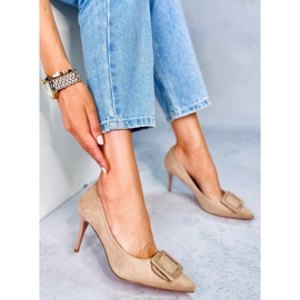Papuci cu toc stiletto Fiona Khaki bej 1