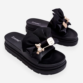PE1 Papuci cu fundita si un ursulet decorativ negru Suzy 1