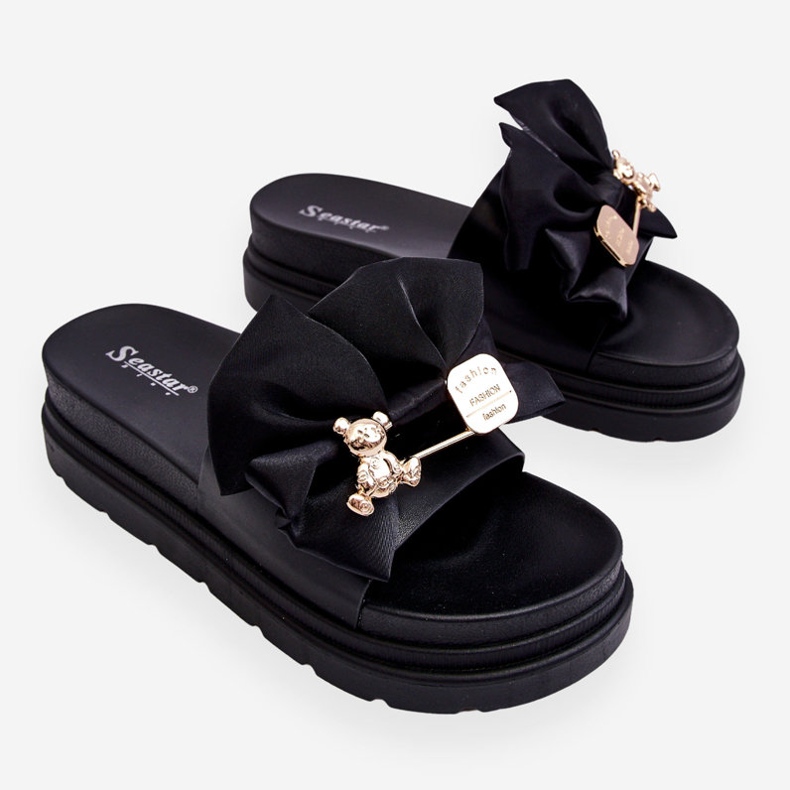 PE1 Papuci cu fundita si un ursulet decorativ negru Suzy 1