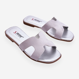 Papuci clasici de piele intoarsa pentru dama, gri Evana 1