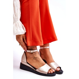 Vinceza Sandale clasice cu pană din piele pentru femei, aurii Truett de aur 4