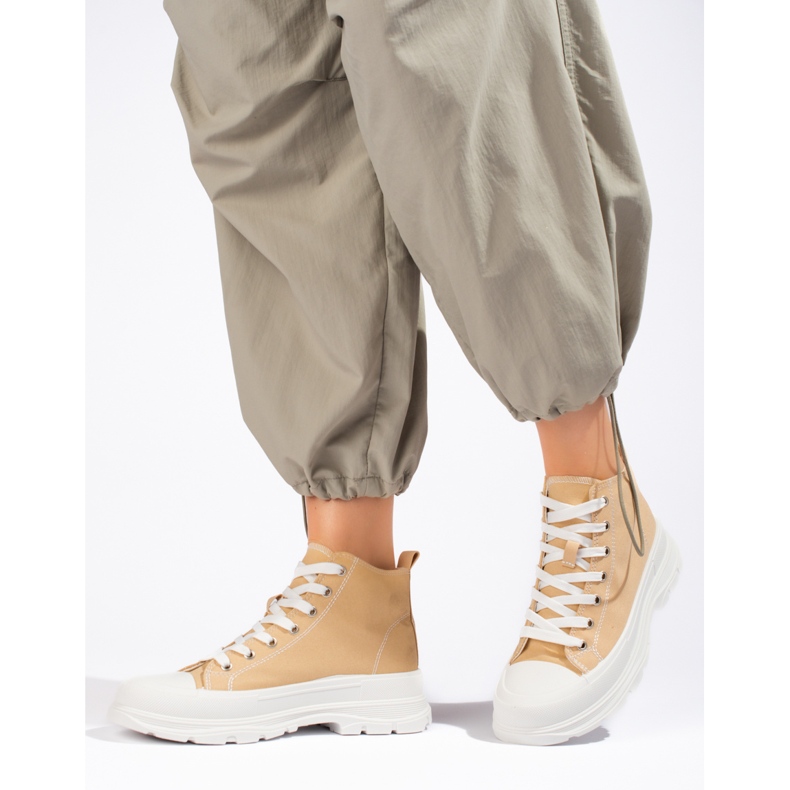 Adidași de damă înalți, bej, cu șireturi, pe platforma Shelovet multicolor 1