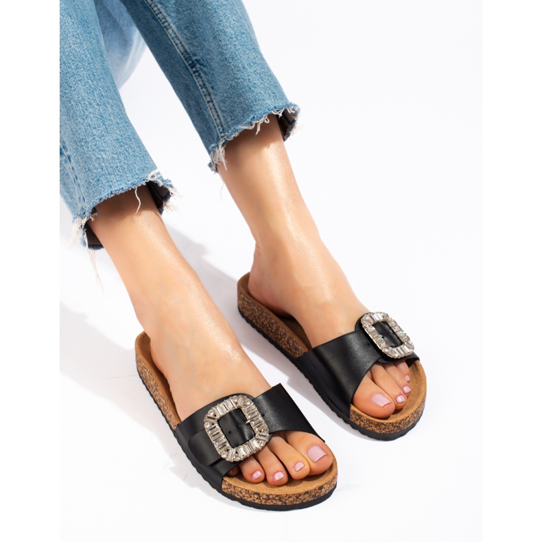 Papuci negri de damă confortabili pe platforma Shelovet negru 2