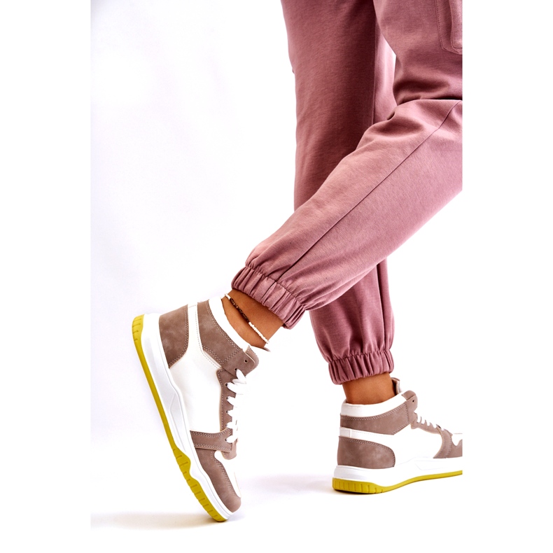 Pantofi sport de damă înalți, pantofi sport, alb și bej 4