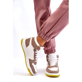 Pantofi sport de damă înalți, pantofi sport, alb și bej 3