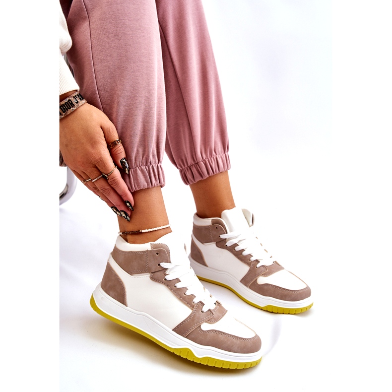 Pantofi sport de damă înalți, pantofi sport, alb și bej 1