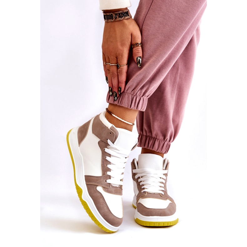 Pantofi sport de damă înalți, pantofi sport, alb și bej 2