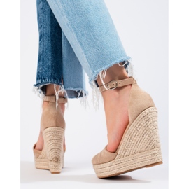 SHELOVET Espadrile elegante cu pană bej 1 SHELOVET Espadrile elegante cu pană bej 1
