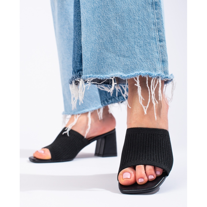 Tobogane negre pentru femei Shelovet din material textil pe post negru 1