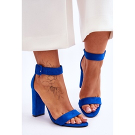 Sandale Jacqueline din piele intoarsa albastru inchis cu toc inalt 1