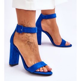 Sandale Jacqueline din piele intoarsa albastru inchis cu toc inalt 2