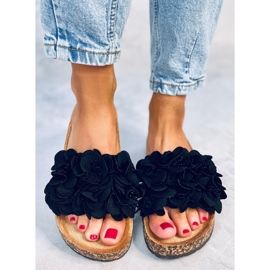 BM Papuci de pluta cu flori de la Brice Black negru 2 BM Papuci de pluta cu flori de la Brice Black negru 2