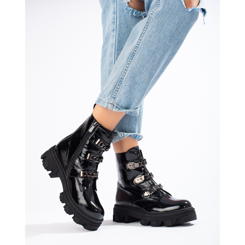 Cizme clasice Shelovet de dama joase din piele intoarsa ecologica negru 1