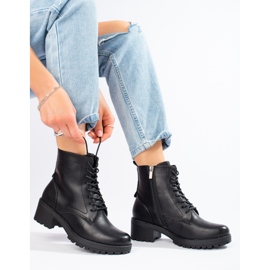 Botine clasice negre de damă cu șireturi negru 1