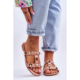 Papuci de damă Nude Mercure, cu știfturi mari roz 1