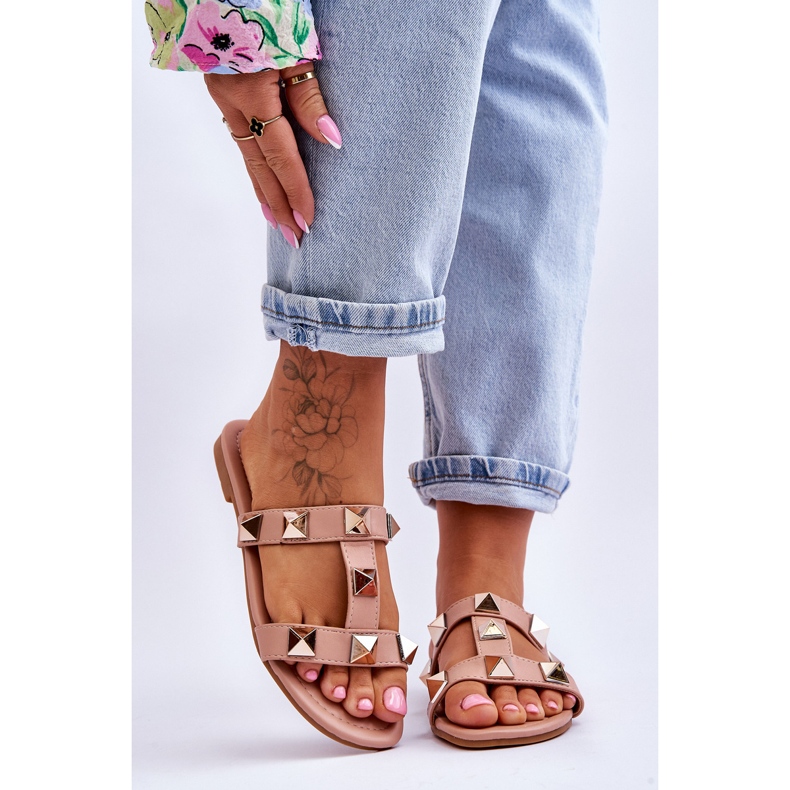 Papuci de damă Nude Mercure, cu știfturi mari roz 1