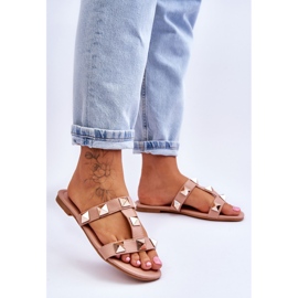 Papuci de damă Nude Mercure, cu știfturi mari roz 2