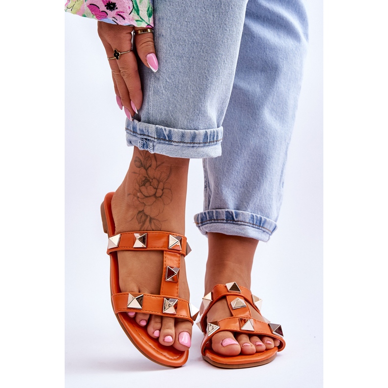 Papuci de damă Mercure portocalii cu știfturi mari portocale 1 Papuci de damă Mercure portocalii cu știfturi mari portocale 1