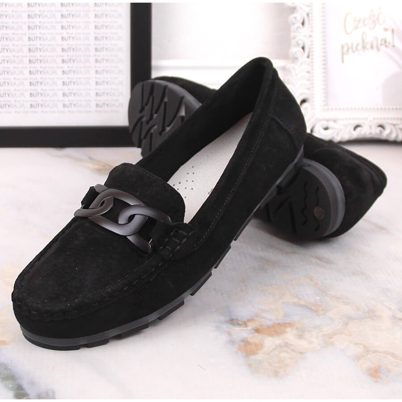 Mocasini plate de dama din piele neagra Filippo DP3630 negru 1