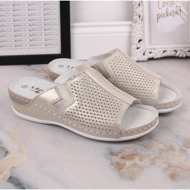 S.Barski Papuci de piele de damă pe pană aurie S. Barski de aur 1