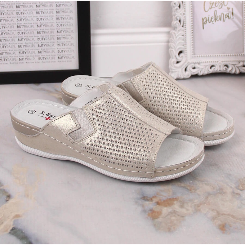 S.Barski Papuci de piele de damă pe pană aurie S. Barski de aur 1