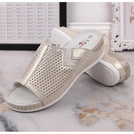 S.Barski Papuci de piele de damă pe pană aurie S. Barski de aur 2