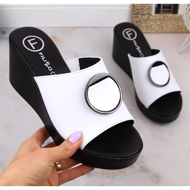 Papuci papuci de dama din piele alba Filippo DK4610 1 Papuci papuci de dama din piele alba Filippo DK4610 1