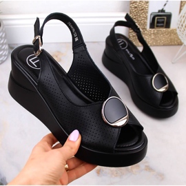 Sandale de damă cu pană din piele neagră Filippo DS4406 negru 1
