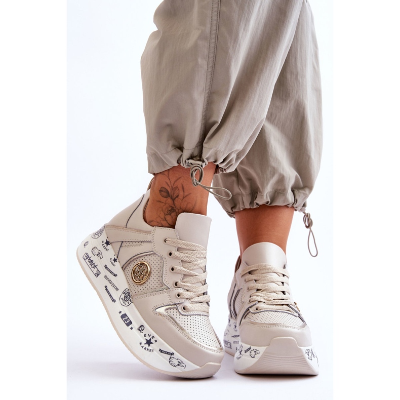 PE1 Pantofi de damă din piele pe o platformă groasă Bej Asturias 1