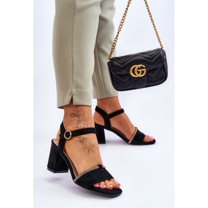 Sandale de damă din piele întoarsă cu toc jos, negre Loredo negru 2