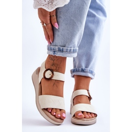 Sandale cu pană Menaro Beige confortabile bej 1