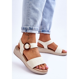 Sandale cu pană Menaro Beige confortabile bej 2