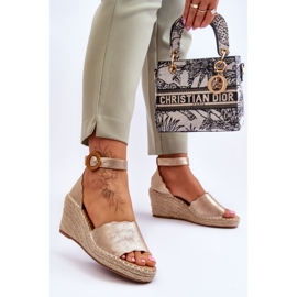 Sandale cu pană din piele Pantof confort Golden Verola de aur 2