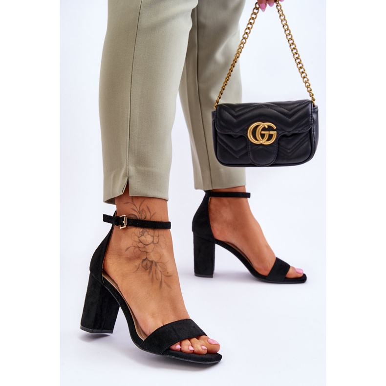 Sandale de damă clasice din piele întoarsă Black Passo negru 2