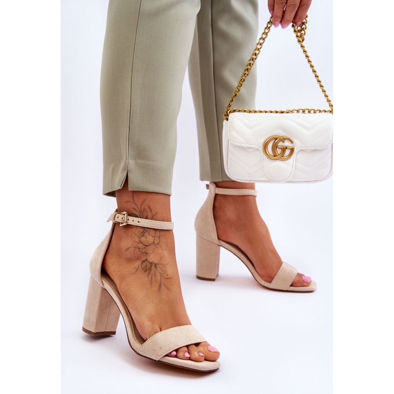 Sandale clasice de piele intoarsa pentru dama Bej Passo 2