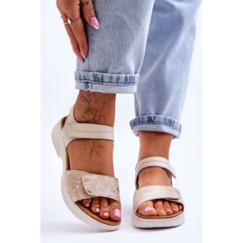 PE1 Sandale cu pantofi confort cu velcro pentru damă, bej-auriu Grace 1